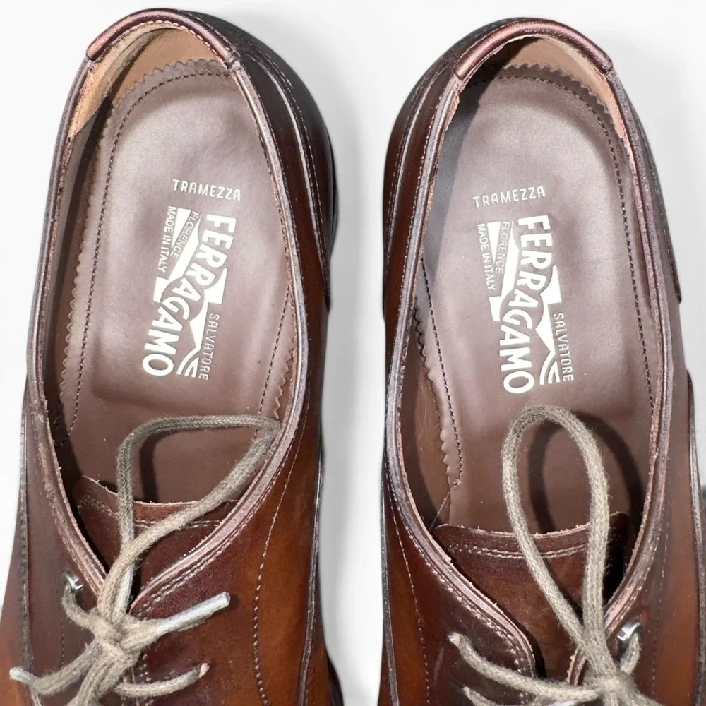 Salvatore Ferragamo Tramezza Cap Toe Oxfords Mens 9 D Brown Leather Italy 8162